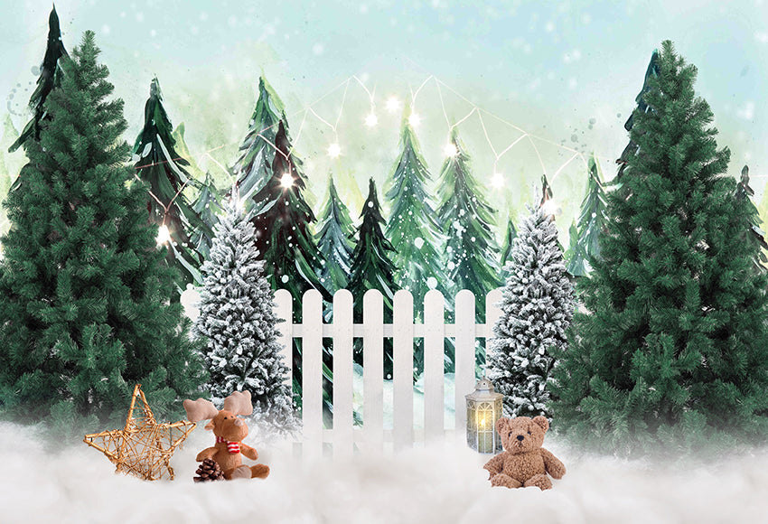 Christmas Tree Fence Winter  Family Photoshoot Backdrop