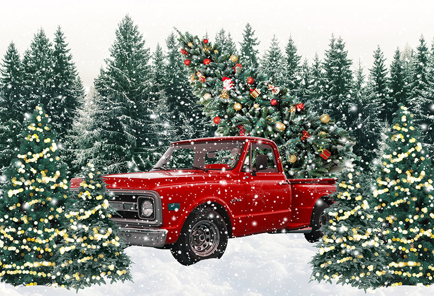 Roter LKW Weihnachtsbaum Hintergrund für Fotografie D855 Dbackdrop.de