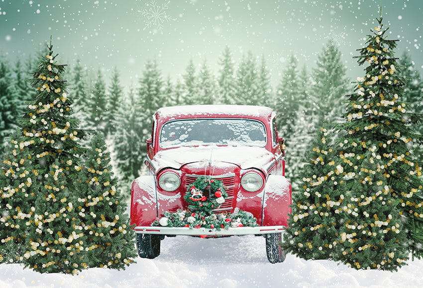 Christmas Red Car Winter Photoshoot Backdrop
