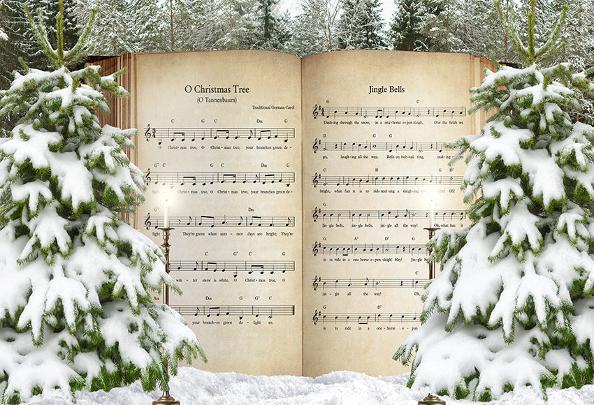 Christmas Song Backdrop Xmas Tree Snow Holiday Background