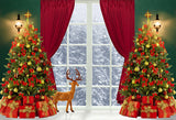 Christmas Tree White Window Red Curtain Backdrop
