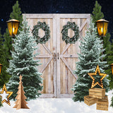 Weihnachtsbaum-Holztür-beleuchtet-Hintergrund-D930