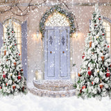 Weihnachtsbaum-Haustür-Schnee-Hintergrund-D933