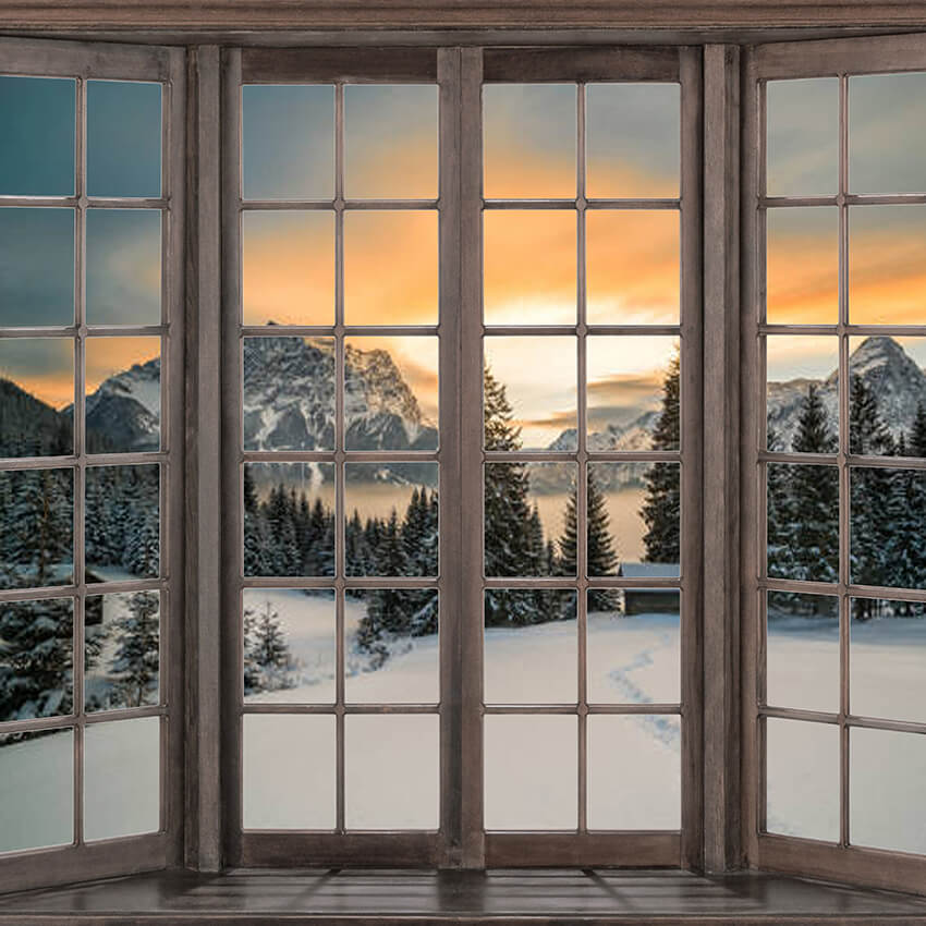 Winter-Schnee-Gebirgsfenster-Szenen-Hintergrund D952