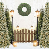 Holzzaun beleuchtet Weihnachtsbaum-Hintergrund D968