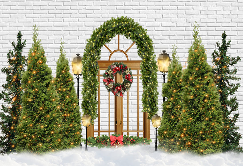 Christmas Tree Arch Door Photo Backdrop