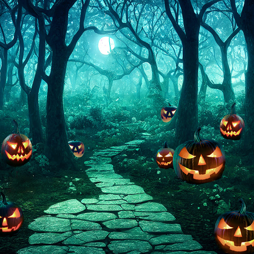 Gruseliger Waldkürbis-Halloween-Hintergrund D978