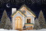 Starry Night Little House Xmas Tree Backdrop