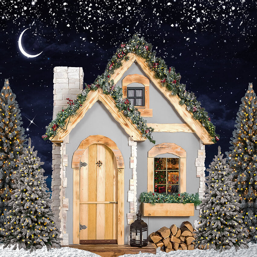 Sternennacht Little House Weihnachtsbaum Hintergrund D999