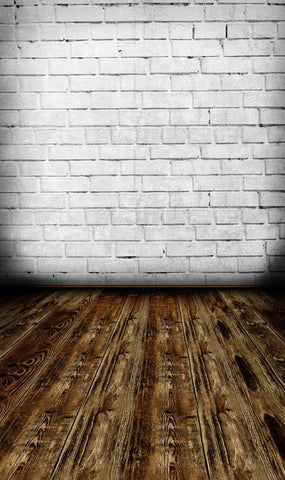 White Rustic Brick Wall Wood Floor Backdrop for Photo Booth F-1567