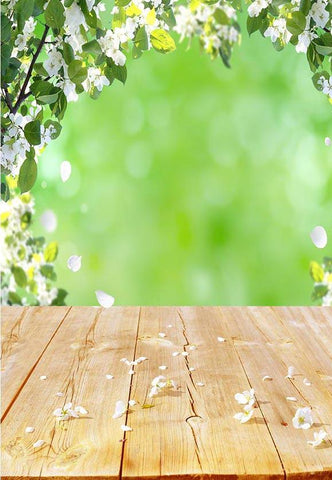 Spring Photography Backdrop White  Flowers Green Leaves F-2339