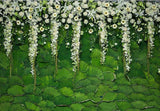 White Flowers Green Leaves Curtain Backdrop for Weeding  F-2399