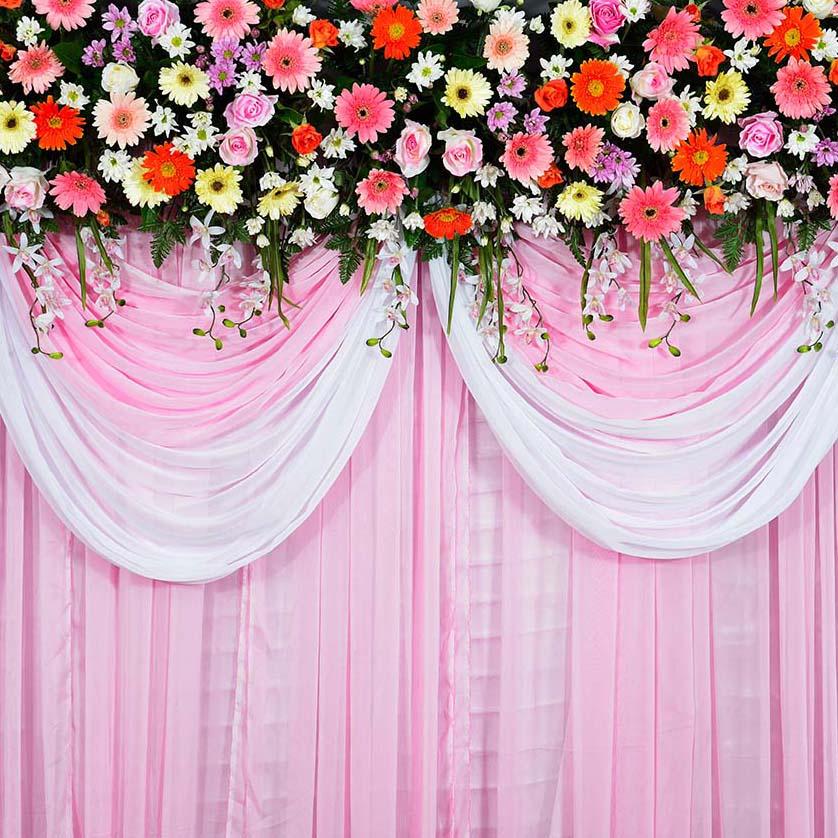 Pink Curtain Flowers Backdrop for Photography F-2402