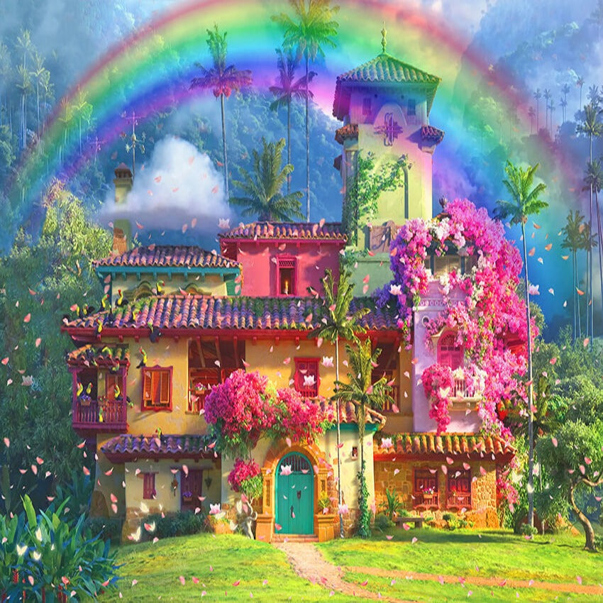 Magischer Blumenhütten-Regenbogen-Fotografie-Hintergrund FA-35