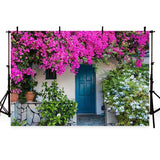 Blue Door Backdrops Pink Flowers Photography Backdrop G-233