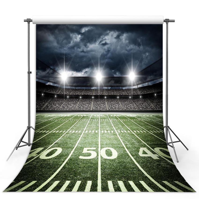 Football Field Backdrop Stadium Lights Green Lawn Background G-305