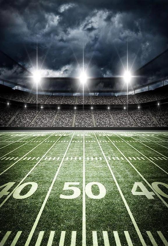 Football Field Backdrop Stadium Lights Green Lawn Background G-305