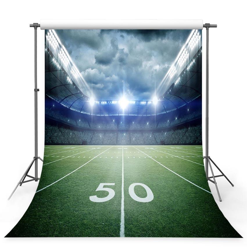 Football Field Stadium Green Lawn Lights Photography Backdrop G-382