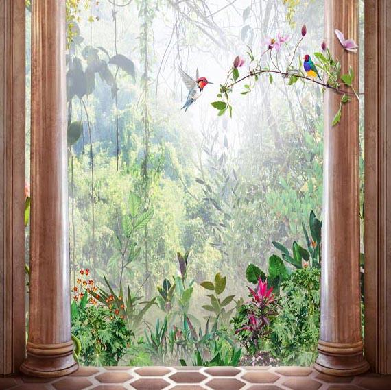 Bird Flowers Forest Photo Booth Backdrop  G-625