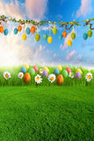 Easter Colorful Eggs Spring Flowers Green Grass Photo Backdrop GE-041
