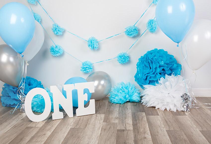 Blumenwand Ballons Blauer Hintergrund für Baby Fotografie GX-1036