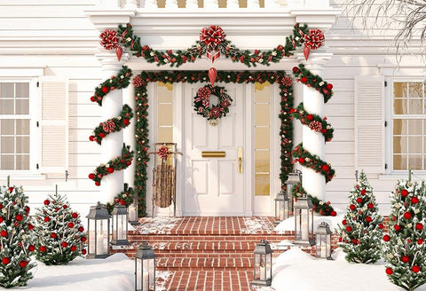 Dekorierter Schnee Weiß Haus Hintergrund für Frohe Weihnachten GX-1044