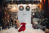 Warme Weihnachtsbäume Weißer Tür Hintergrund für Dekoration GX-1055