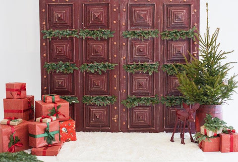 Rote Tür Weihnachten Geschenke Hintergrund für Weihnachtsfeier GX-1058