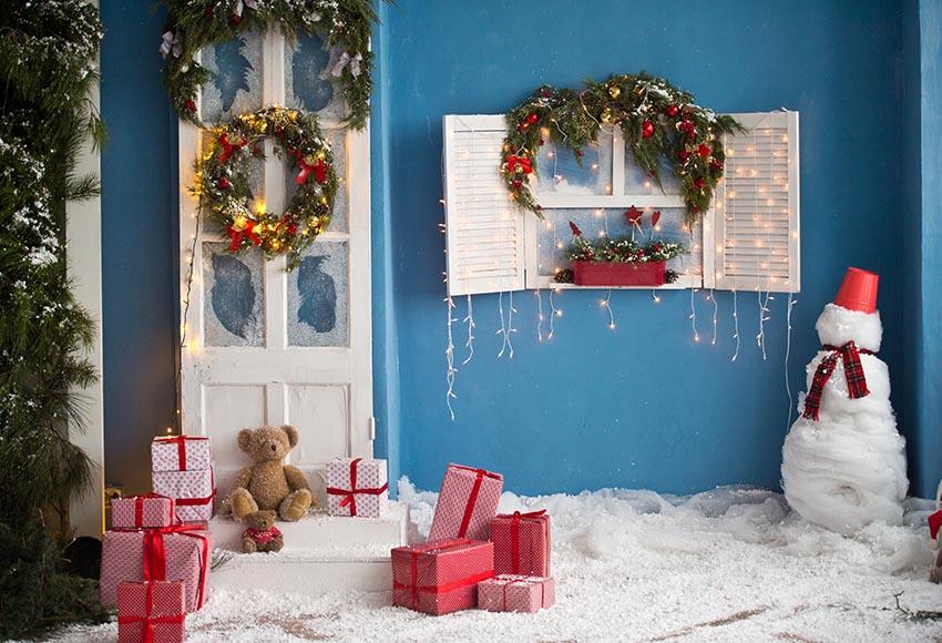 Schneemann Weihnachtsgeschenke Blaue Wand Hintergründe für Weihnachten GX-1066