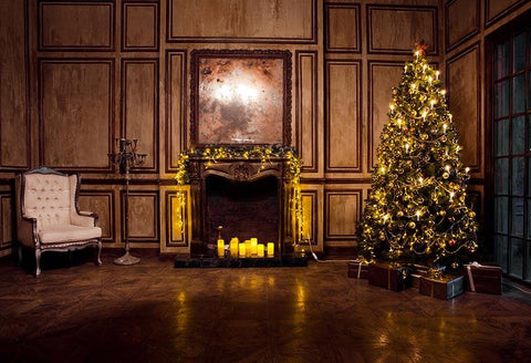 Klassiker Weihnachtsbaum Kamin Innenraum Dekoration Hintergrund GX-1099