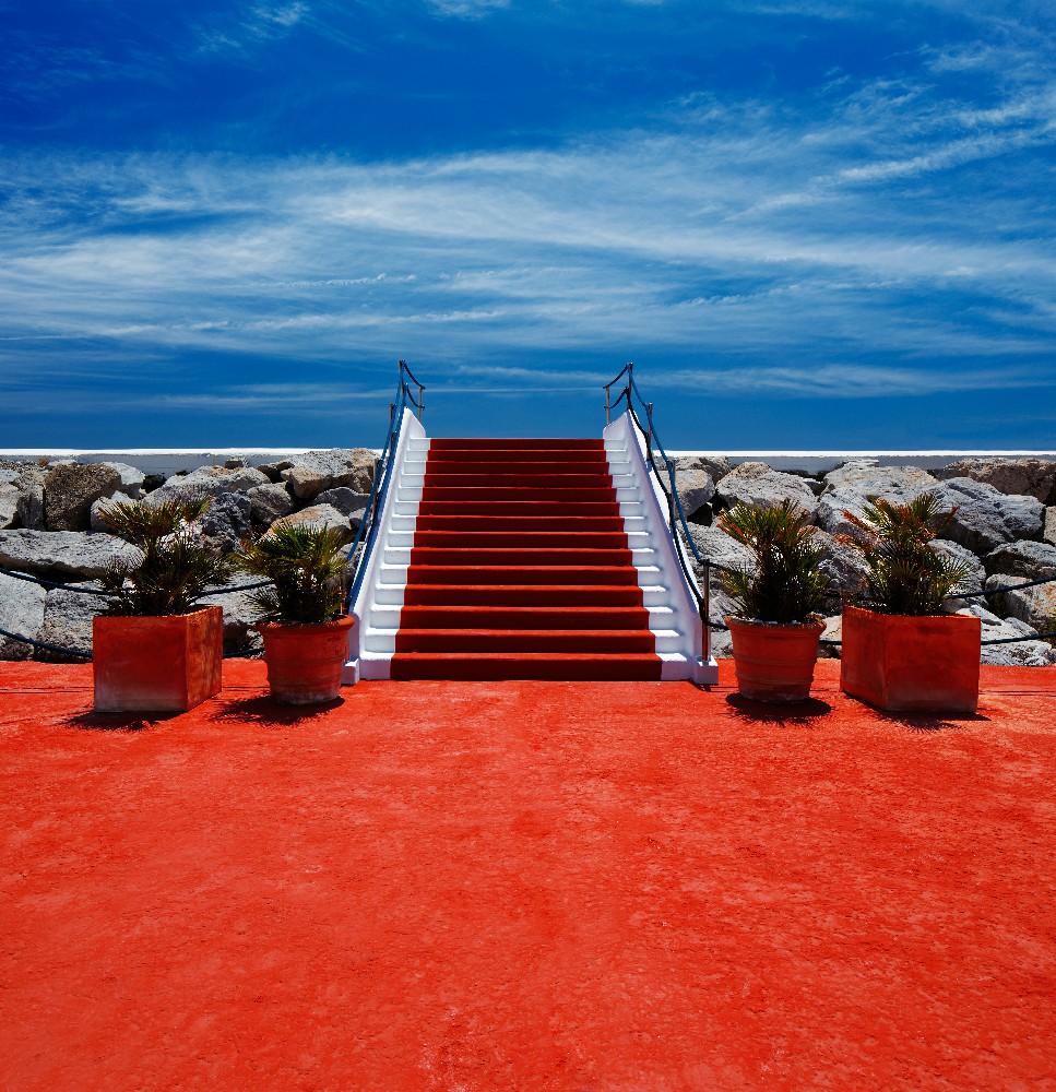 Red Carpet Stage  Blue Sky Party Decoration Backdrops DBD-19433