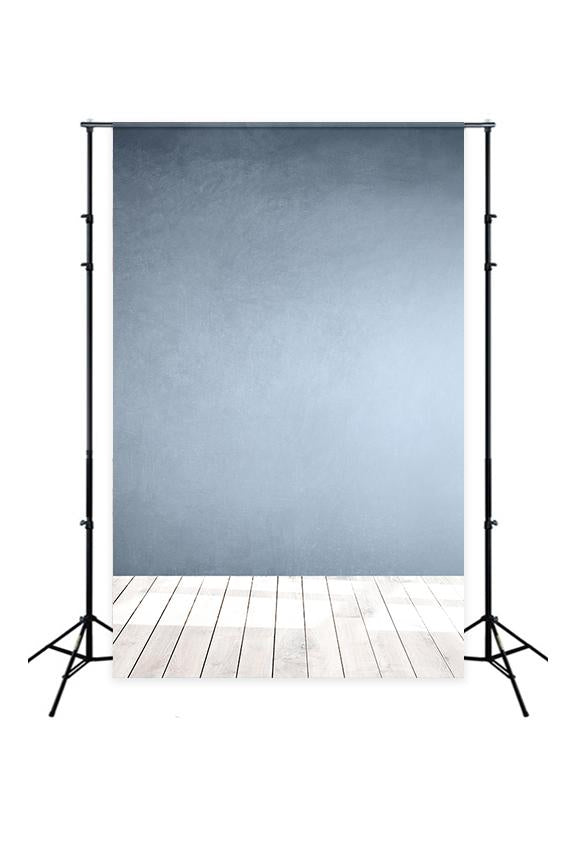 Blue Wall Wooden Floor Photo Booth Backdrop