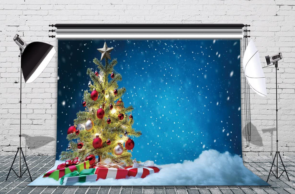 Weihnachtsbaum Blauer Hintergrund Schnee Fotografie Hintergrund KAT-186