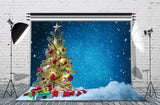 Weihnachtsbaum Blauer Hintergrund Schnee Fotografie Hintergrund KAT-186