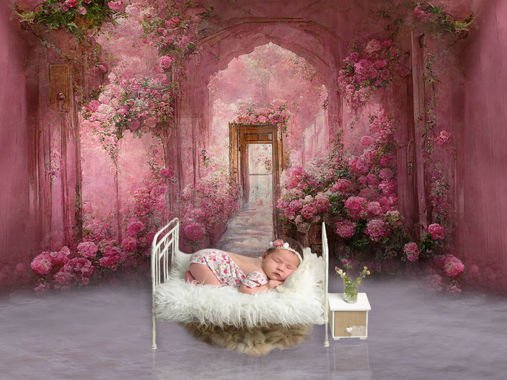Rosa Blumen Korridor gemalter Fotografie Hintergrund M-26