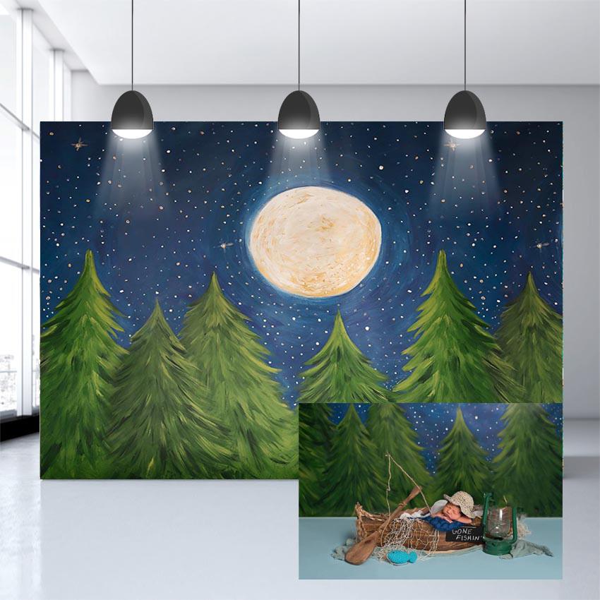 Painting Christmas Tree Moon Stars Night Backdrops for Children Photography NB-185