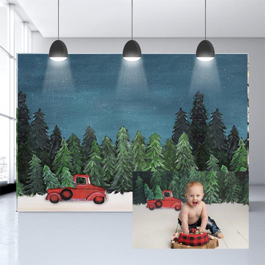 Weihnachtsbaum Rotes Auto Nacht Hintergründe für Kinder Fotografie NB-249