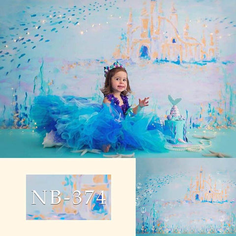 Aquarell Schloss Blauer Hintergrund für Neugeborene NB-374