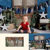Retro Holztür Blauer Hintergrund für Neugeborenen Fotografie NB-456