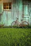 Vintage Wooden Door Bike Green Grass Photo Backdrop S-2637