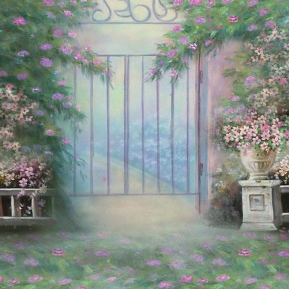 Gate Spring Flower Painting Photography Backdrop S-2977