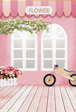 White Window Pink Wall Flower Photo Backdrop S-3025