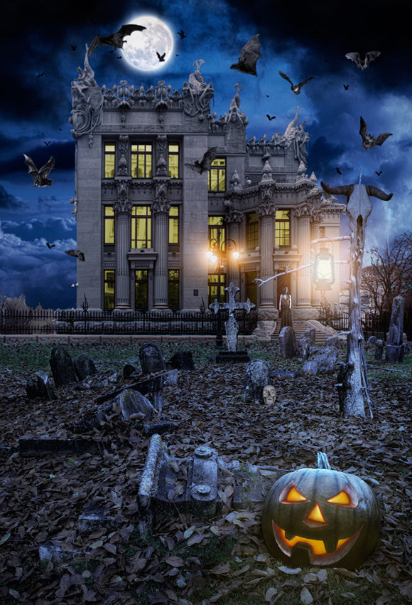 Halloween Background Nght Cemetery Moon Backdrop for Photography