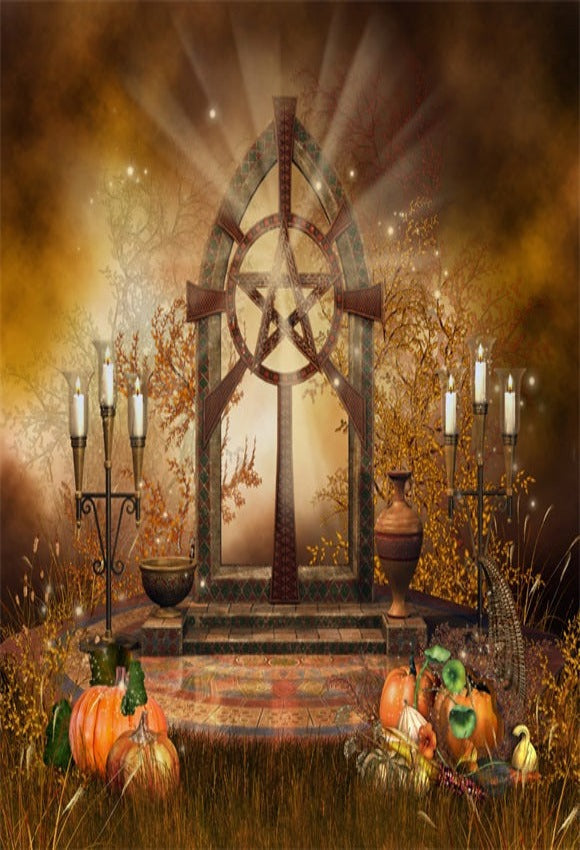 Gothic Altar Candles Pumpkin Backdrop for Photography