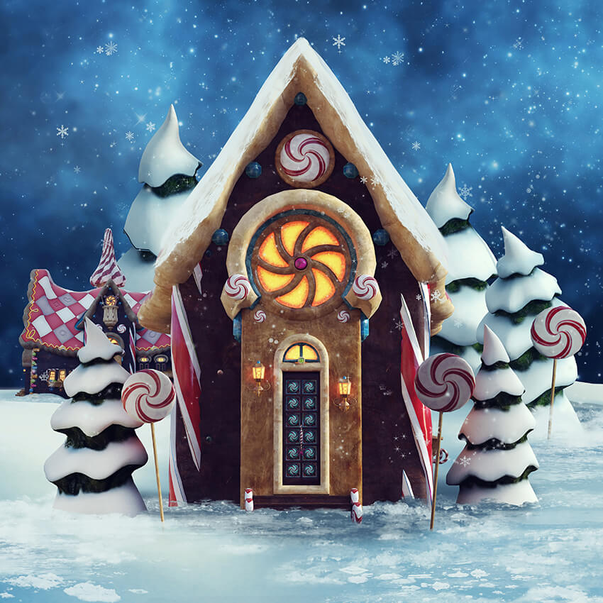 Christmas Candy Land Chocolate Gingerbread House Backdrop