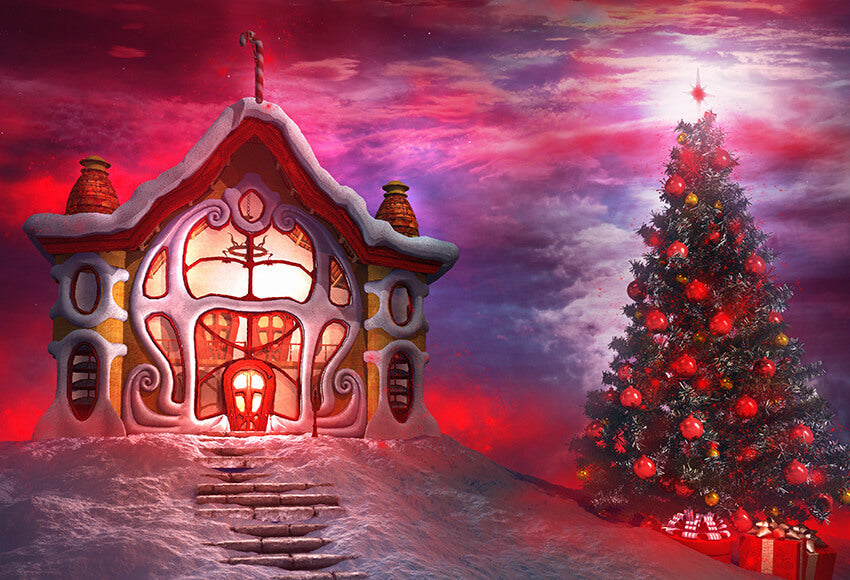 Gingerbread House Pink Clouds Christmas Backdrop