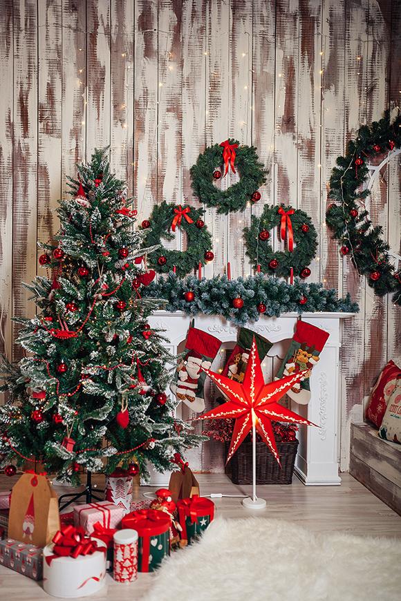 Christmas Tree Wreath Decor Room Backdrop for Photography