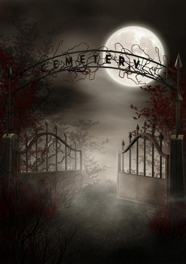 Halloween Graveyard Gate Scary Night  Photography Backdrop