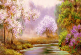 Spring Flower Tree Nature Landscape Painting Backdrop