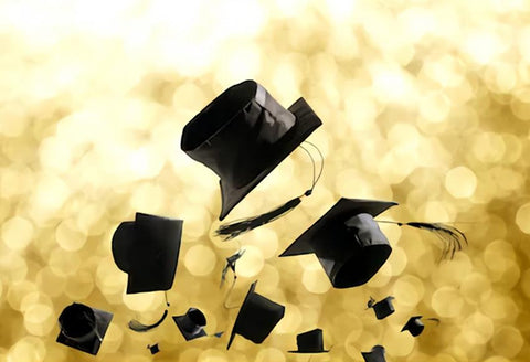 Gold Graduation Party Trencher Cap Photography Backdrop SH-258